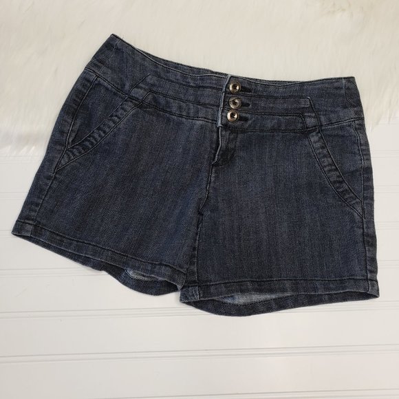 MAURICES Womens Junior Size 1/2 w27 Shorts Dark Wash Black Denim Chino Stretch - Picture 1 of 5